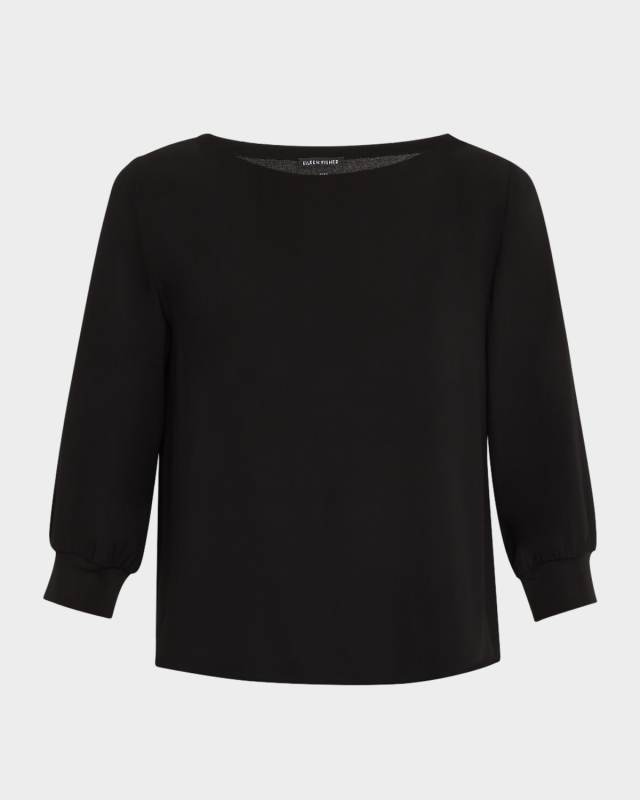 Bateau-Neck Silk Georgette Crepe Top